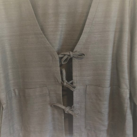 Black silk/cotton blend jacket with front tie closure - Picture 5 of 14